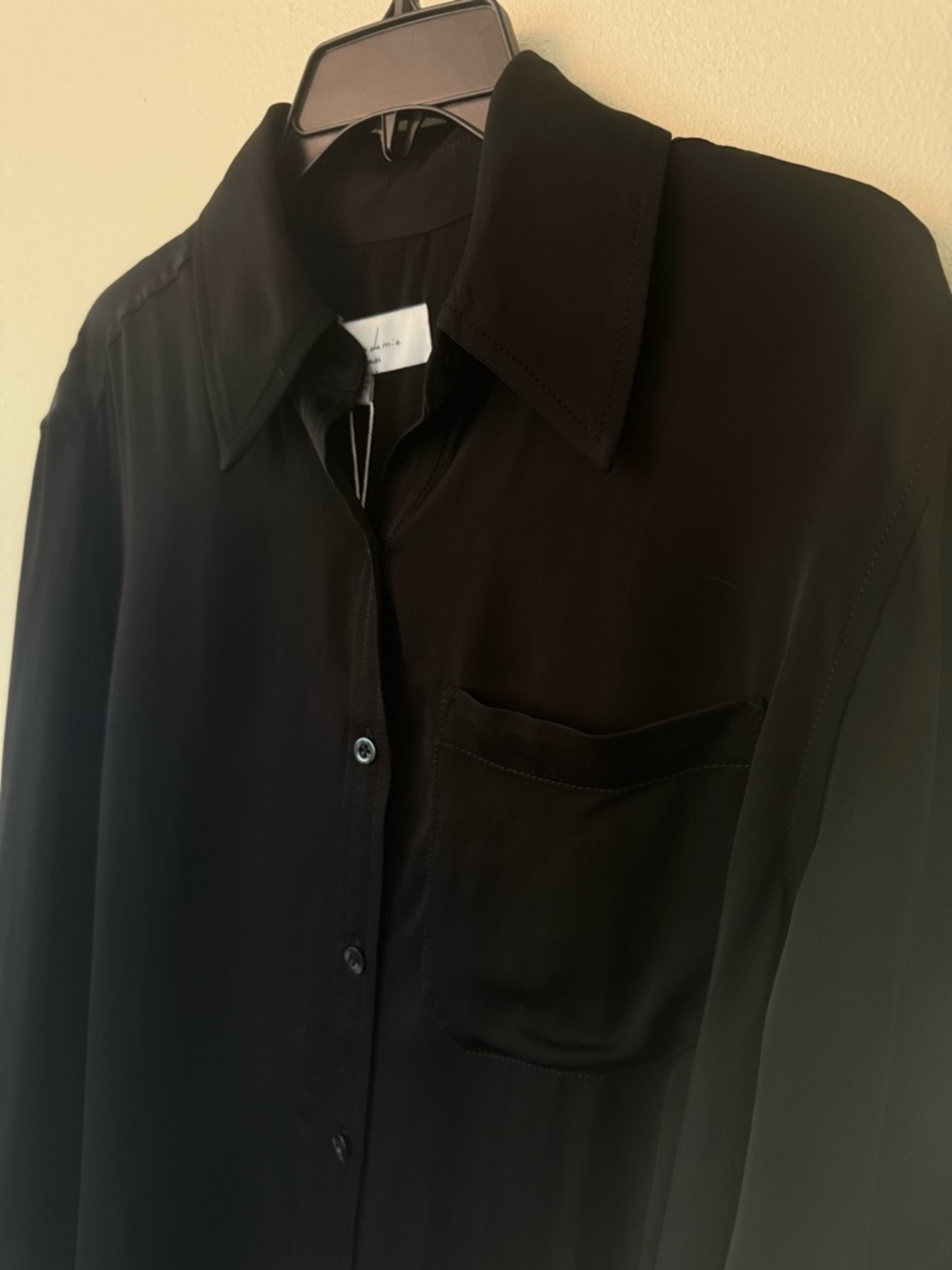 L'Academie Lenae Black Button Down Shirt Size S NWT Revolve Sheer Drapey Blouse - Picture 5 of 10